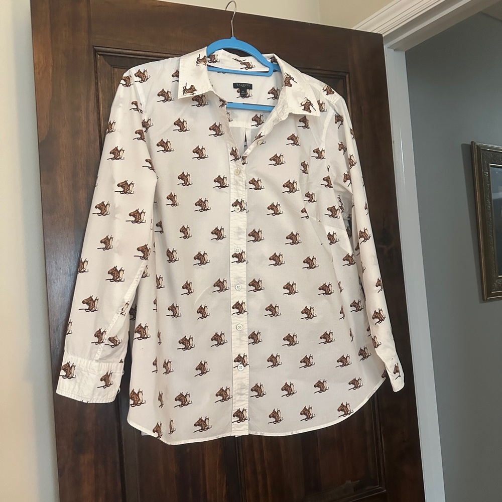 Talbots White Blouse with Brown Horse/Equestrian print - Picture 2 of 6